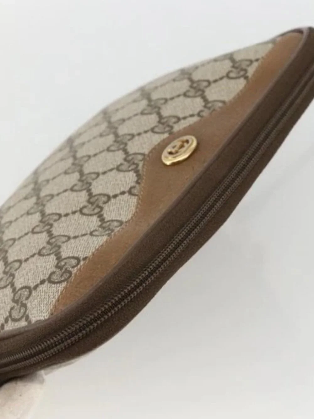 GUCCI GG Supreme Shoulder Bag PVC Beige Gold 116 02 068 Auth ka3454